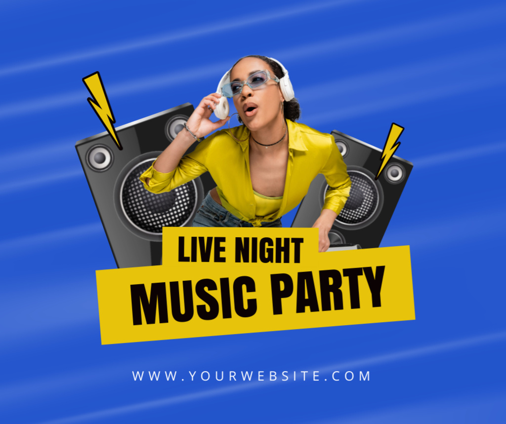 Designvorlage Announcement of Live Music Night on Blue für Facebook