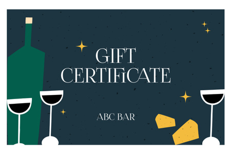 Wine Tasting Voucher with Green Bottle Gift Certificate Design Template