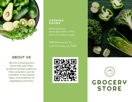Green Fruits And Veggies In Grocery Store Brochure 8.5x11in Design Template