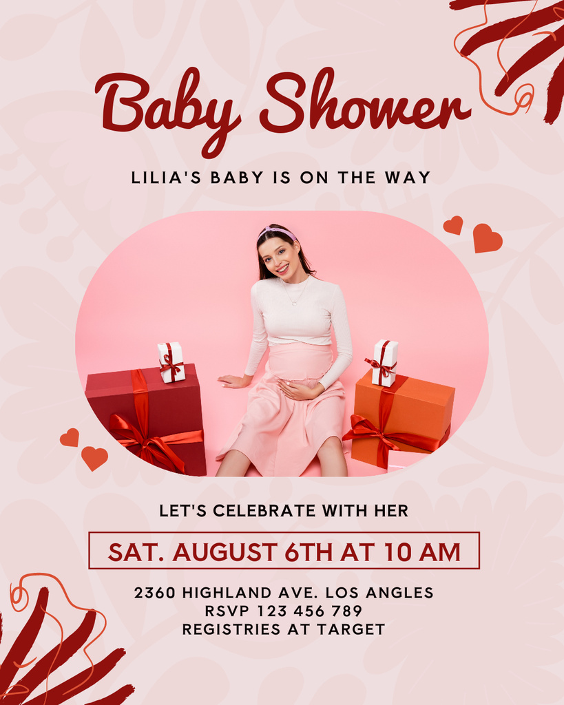 Designvorlage Baby Shower with Cute Pregnant Woman für Instagram Post Vertical