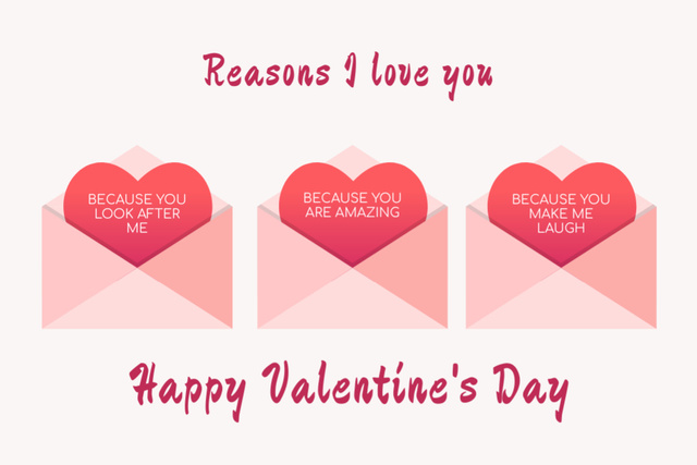 Valentine's Day Wishes With Envelopes Postcard 4x6in Šablona návrhu