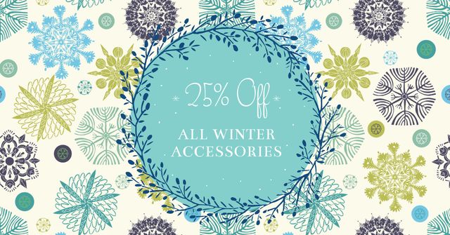 Plantilla de diseño de Winter Accessories Offer on Snowflakes pattern Facebook AD 