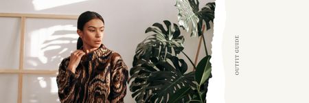 Woman Posing in Tropical Plants on White Twitter – шаблон для дизайна