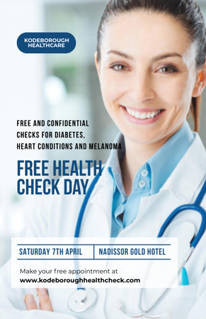 Free Health Check Offer with Professional Friendly Doctor Flyer 5.5x8.5in tervezősablon