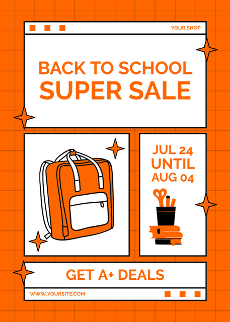 School Supplies Super Sale Announcement Flayer Modelo de Design