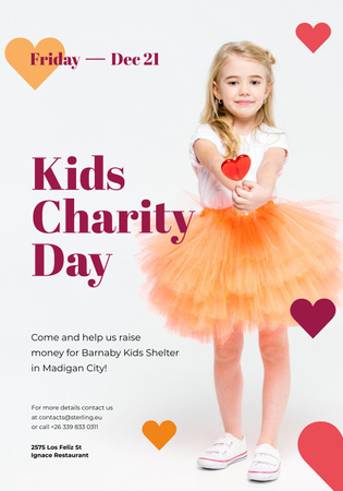 Kids Charity Day with Girl with Heart Candy Poster 28x40in tervezősablon