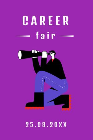 Объявление о ярмарке вакансий с мужчиной, смотрящим в подзорную трубу Flyer 4x6in – шаблон для дизайна