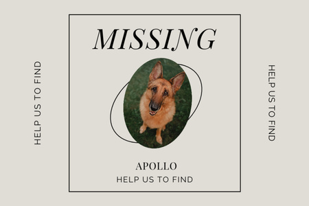 Lost Dog Information with German Shepherd on White Flyer 4x6in Horizontal – шаблон для дизайна