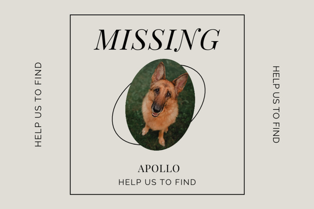 Lost Dog Information with German Shepherd on White Flyer 4x6in Horizontal Design Template
