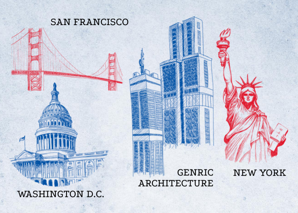 Ontwerpsjabloon van Postcard 5x7in van Tour to USA with Sketch of Liberty Statue