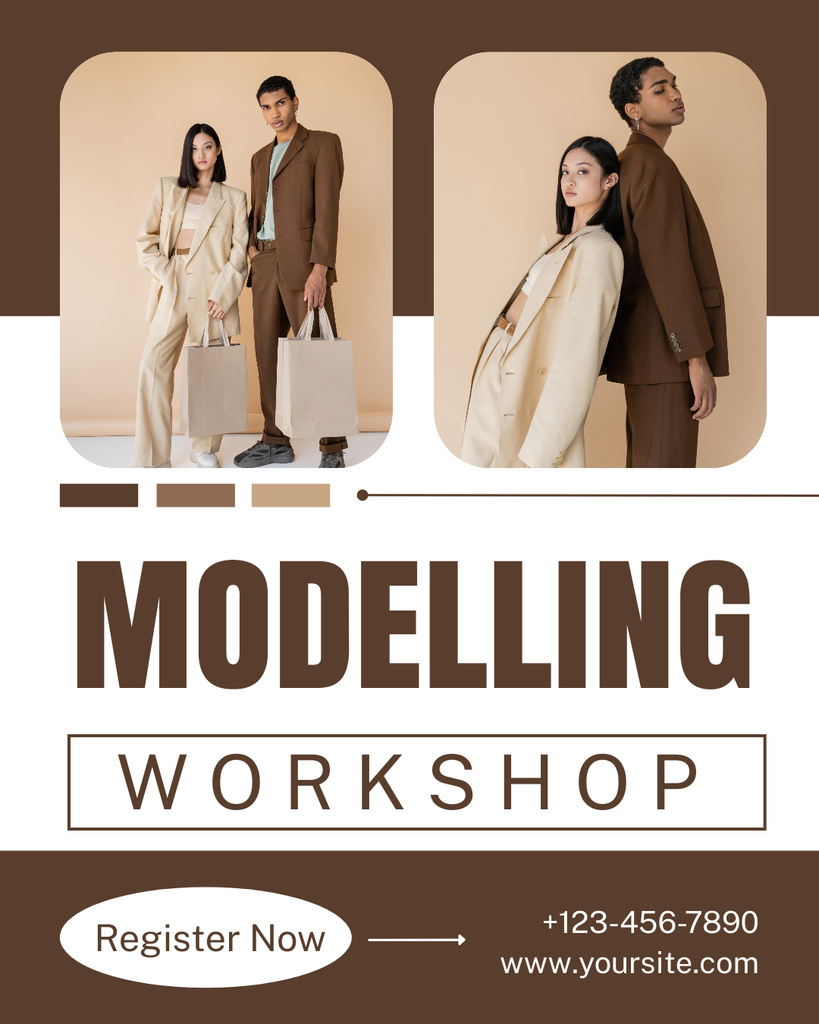 Template di design Model Workshop Offer at Brown Instagram Post Vertical