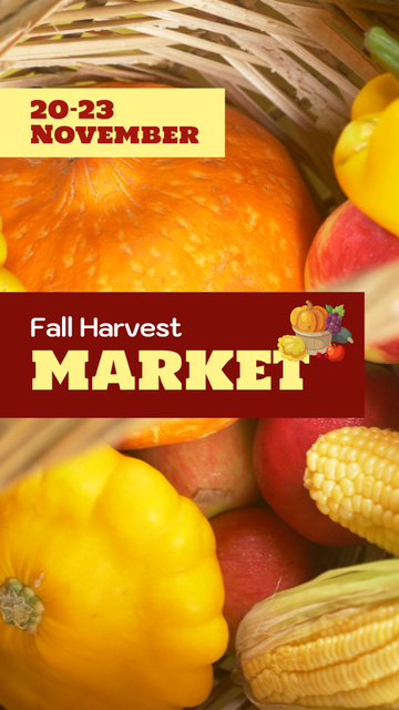 Designvorlage Ripe Vegetables And Fruits On Fall Market Due To Thanksgiving für TikTok Video