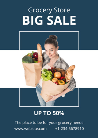 Attractive Woman Holding Paper Packages with Food Flayer Design Template