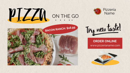 Plantilla de diseño de Appetizing Bacon Pizza Offer With Online Order Full HD video 