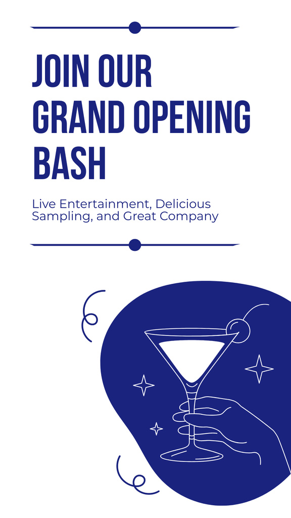 Grand Opening Bash With Cocktail And Live Entertainment Instagram Story Design Template