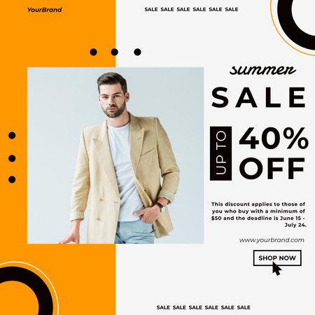 Male Clothes Summer Collection Sale Ad in Yellow and White Instagram Design Template