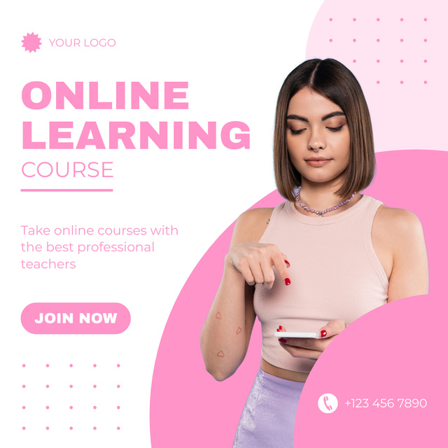 Ontwerpsjabloon van Instagram van Online Course Offer on Pink