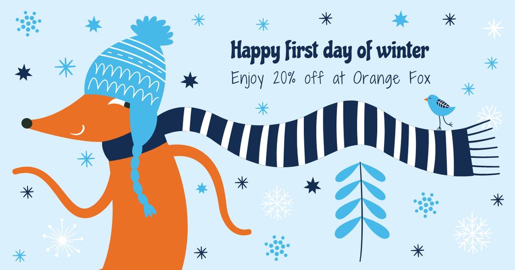 Happy first day of Winter illustration Facebook AD Design Template