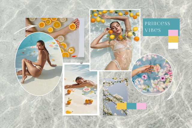 Platilla de diseño Self Love Inspiration with Woman in Pool Mood Board