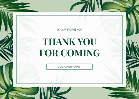 Designvorlage Thank You Message with Green Palm and Monstera Leaves für Card