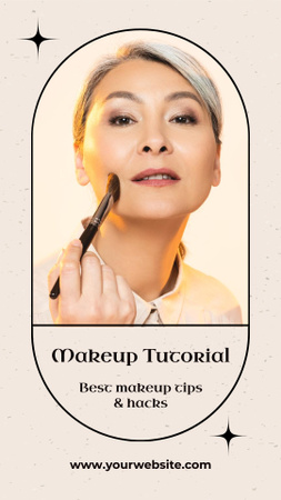 Anúncio de tutorial de maquiagem com mulher aplicando cosméticos Instagram Story Modelo de Design