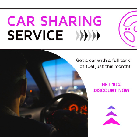 Car Sharing Service With Fuel And Discount Animated Post Design Template