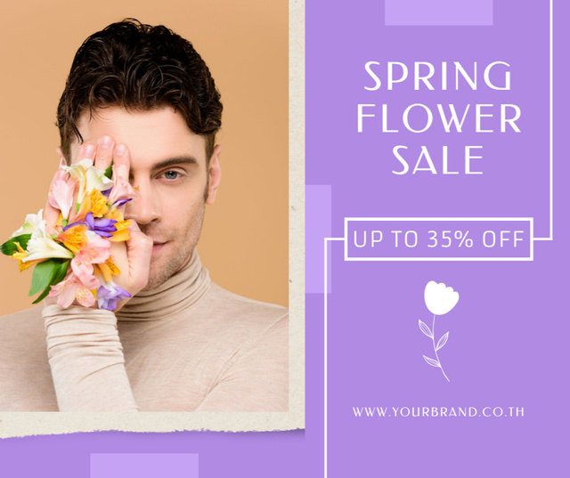 Flower Sale Announcement with Stylish Man Facebook Design Template