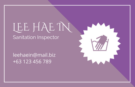 Designvorlage Sanitation Inspector Offer on Lilac für Business Card 85x55mm