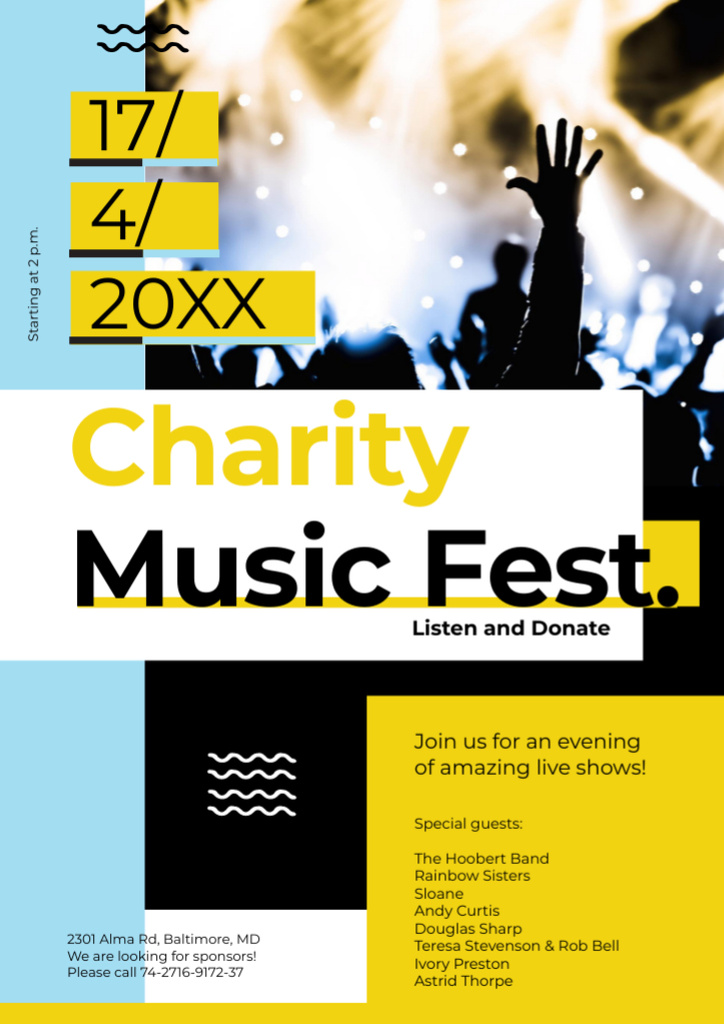 Modèle de visuel Charity Music Fest Invitation with Crowd at Concert - Flyer A4