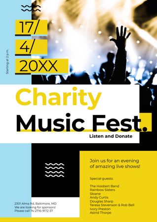 Charity Music Fest Invitation with Crowd at Concert Flyer A4 Design Template