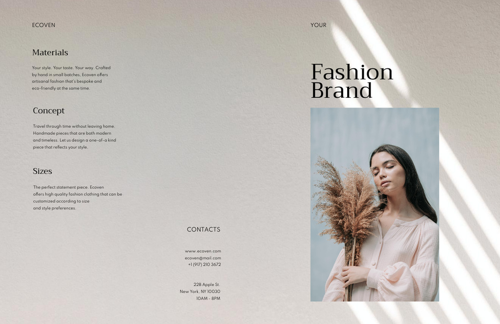 Modèle de visuel Fashion Brand Ad with Woman on Grey - Brochure 11x17in Bi-fold