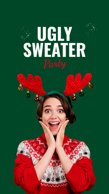 Plantilla de diseño de Bright Announcement of Christmas Ugly Sweater Party Instagram Video Story 