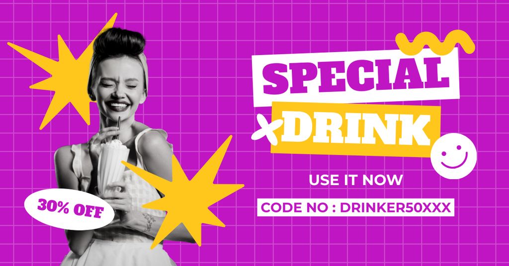 Modèle de visuel Discount Special Drinks with Young Woman and Cocktail - Facebook AD
