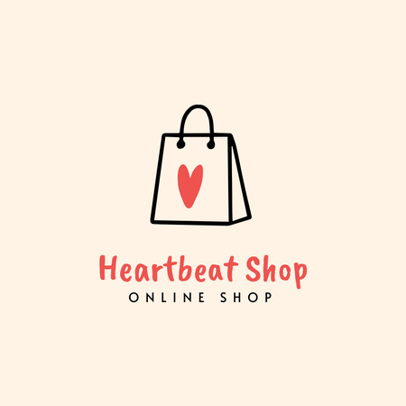 Online Shop Ad with Cute Shopping Bag Logo Design Template
