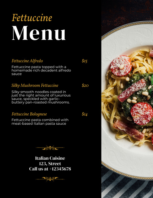 Plate of Appetizing Italian Pasta Menu 8.5x11in – шаблон для дизайна