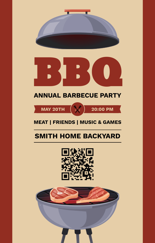 Home BBQ Party Invitation 4.6x7.2in Tasarım Şablonu
