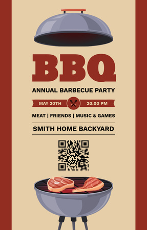 Home BBQ Party Invitation 4.6x7.2in Design Template