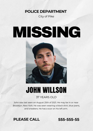 Announcement of Missing Person Poster Design Template