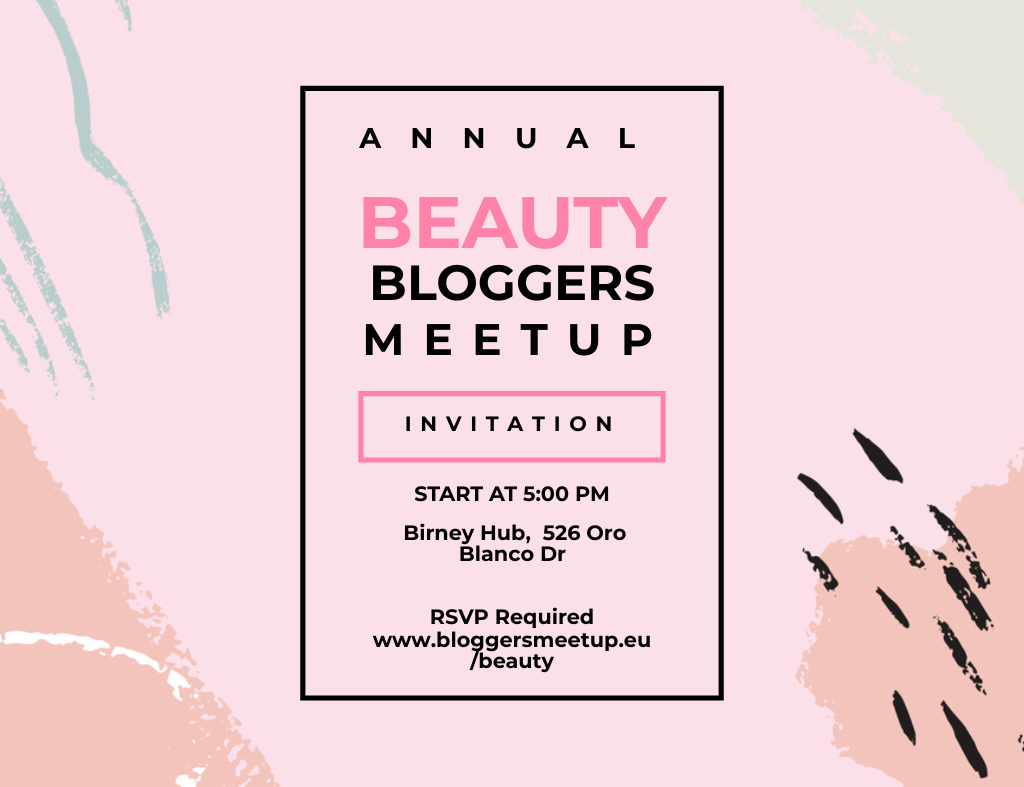 Beauty Blogger Meetup On Paint Smudges Invitation 13.9x10.7cm Horizontal Design Template