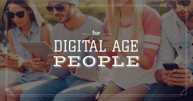 Young people with digital gadgets Facebook AD Šablona návrhu