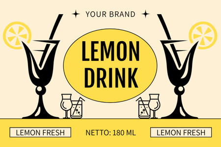 Fresh Lemon Drink In Glasses Offer Label Design Template