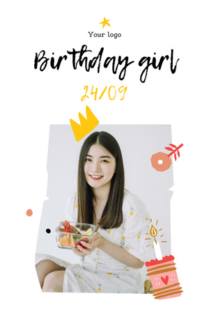 Smiling Girl Celebrating Birthday Postcard 4x6in Vertical Design Template