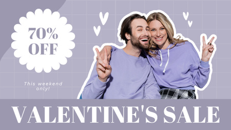Valentine's Day Sale with Smiling Couple in Love FB event cover Design Template