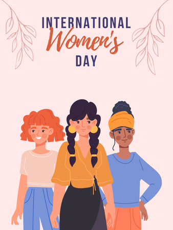 Mezinárodní den žen pozdrav s ženou v růžových květech Poster US Šablona návrhu