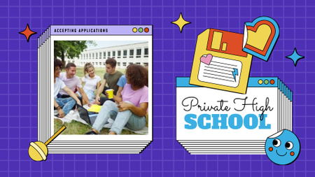 Оголошення про подачу заявок у приватну середню школу фіолетового кольору Full HD video – шаблон для дизайну