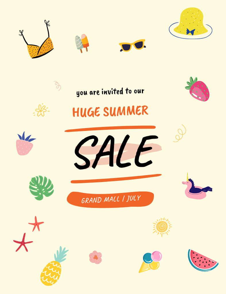 Huge Summer Sale Announcement Invitation 13.9x10.7cm Šablona návrhu