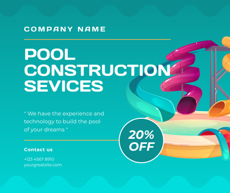 Construction of Swimming Pools for Water Parks Facebook Design Template