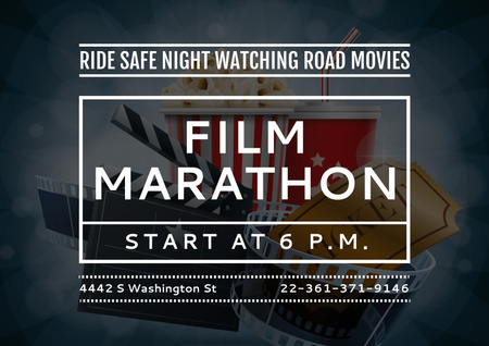 Film Marathon Night Announcement with Cinema Attributes Poster A2 Horizontal Design Template