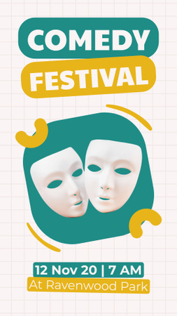 Modèle de visuel Annonce du festival de la comédie avec des masques de théâtre - Instagram Story