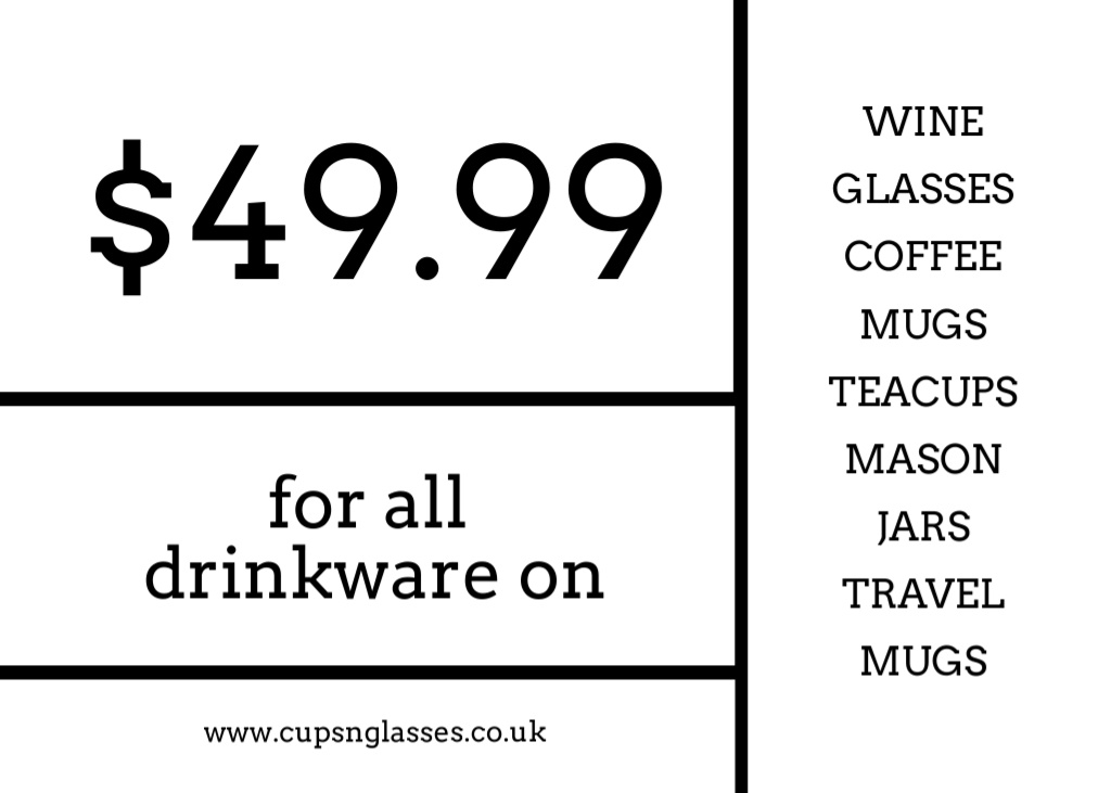Simple Black and White Announcement of Drinkware Sale Flyer 5x7in Horizontal Design Template